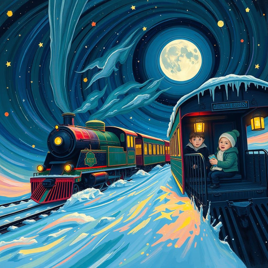 "A abstract expressionism depicting the Orient Express hurtl...