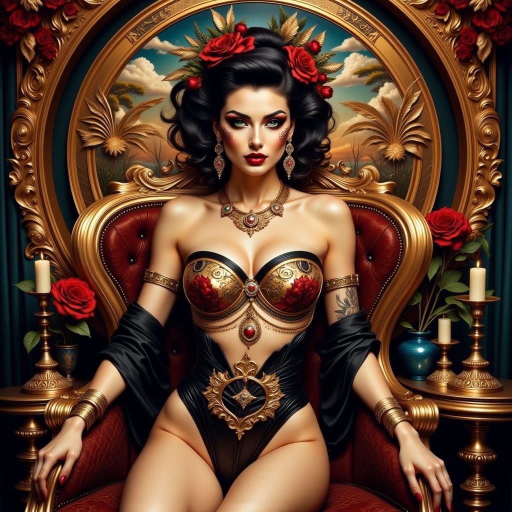 Sultry Goddess of Excess in Pinup Style