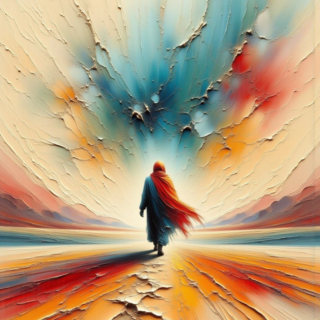 A voyageur in a surreal environment