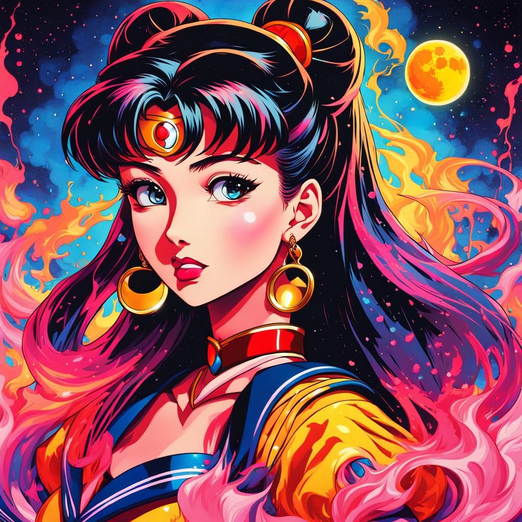 Sailor Moon Graffiti Art with Fire Background