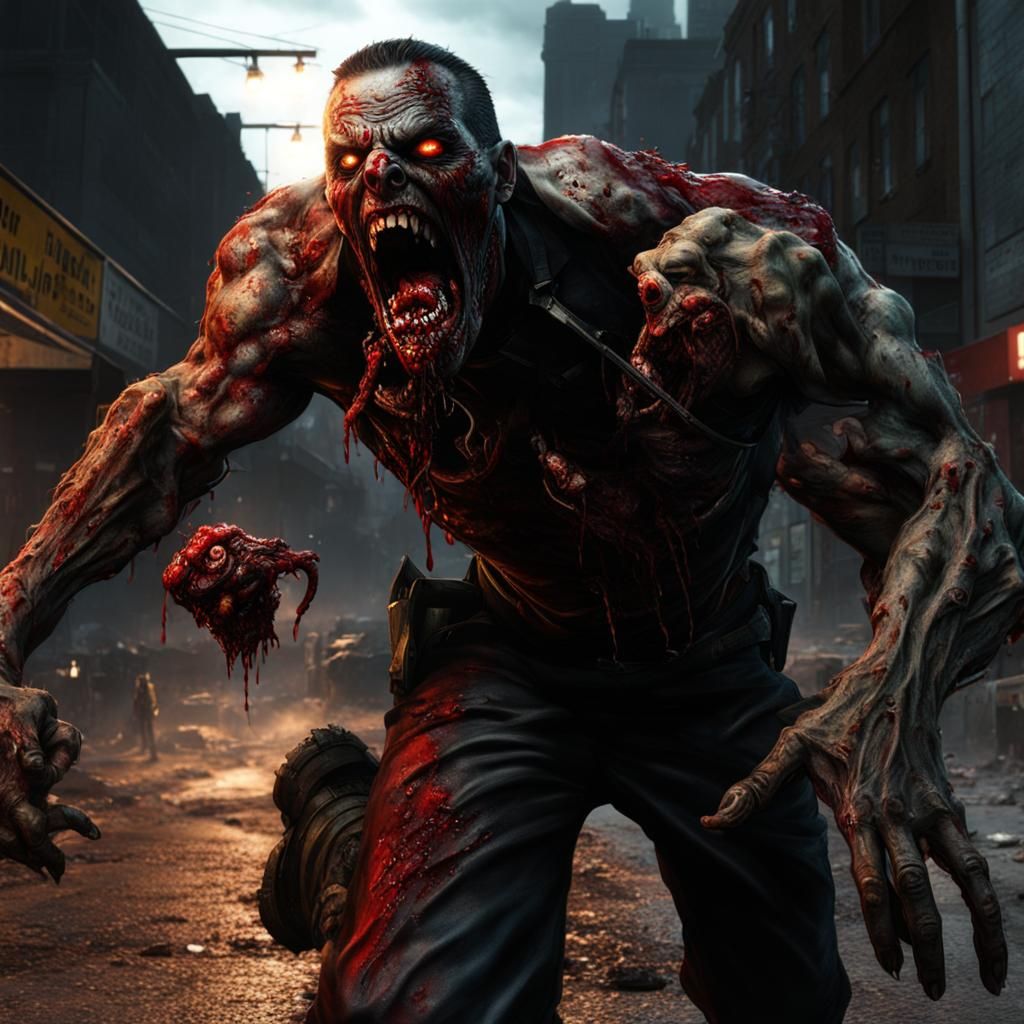 Realistic Zombie in Infested Street at Night