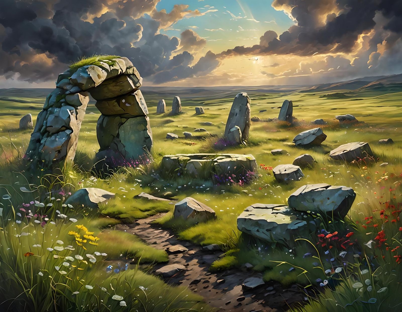 Ancient Stone Circle Ritual Site: Oil Painting