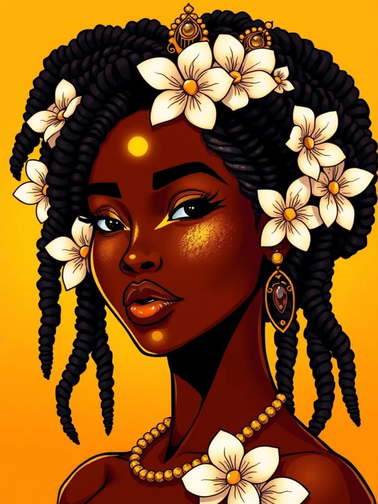 Regal African Queen in Gold and White