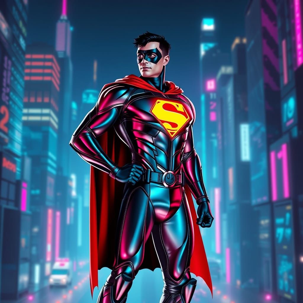 Heroic Superhero in Dystopian Metropolis