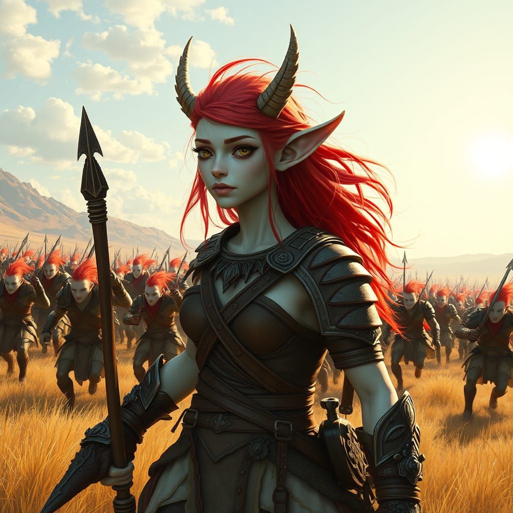Goblin Queen Leads Army in Fantasy Art Style