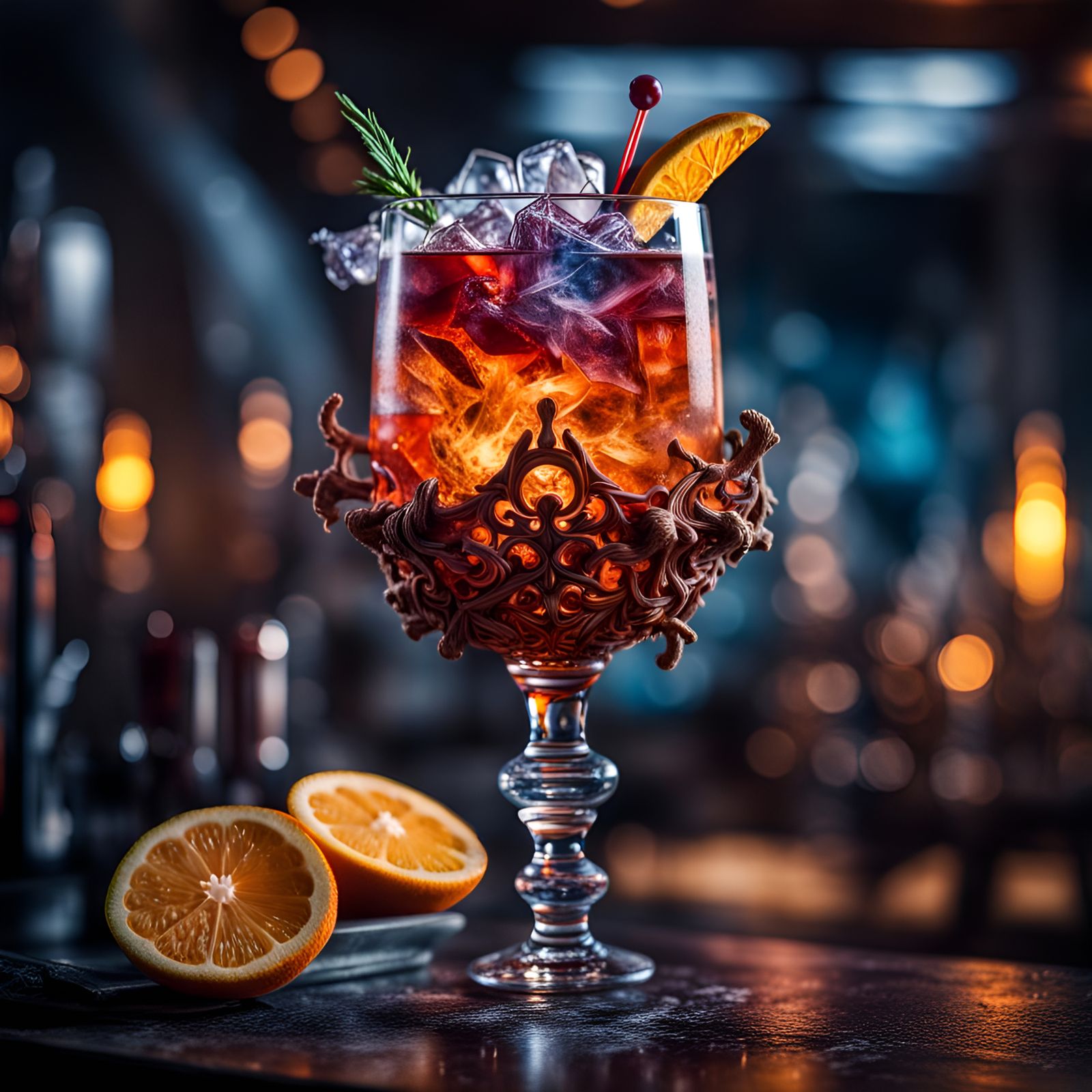 Fantasy Elemental Cocktail in Hyperrealistic Style