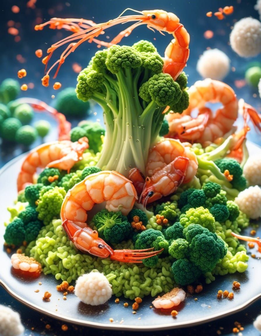 Cartoon Icon of Stir-Fried Shrimp with Broccoli