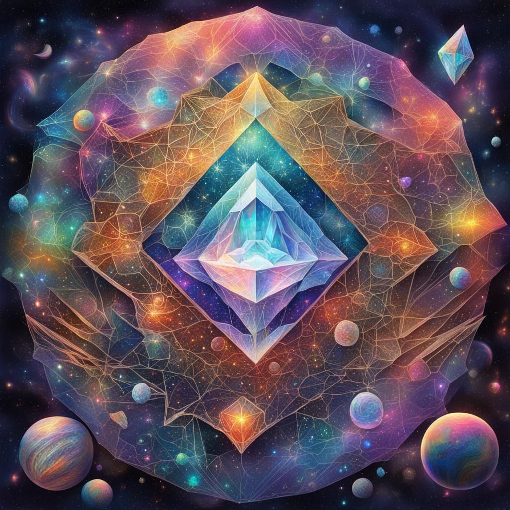 Holographic Astral Crystal in Mixed Media Style