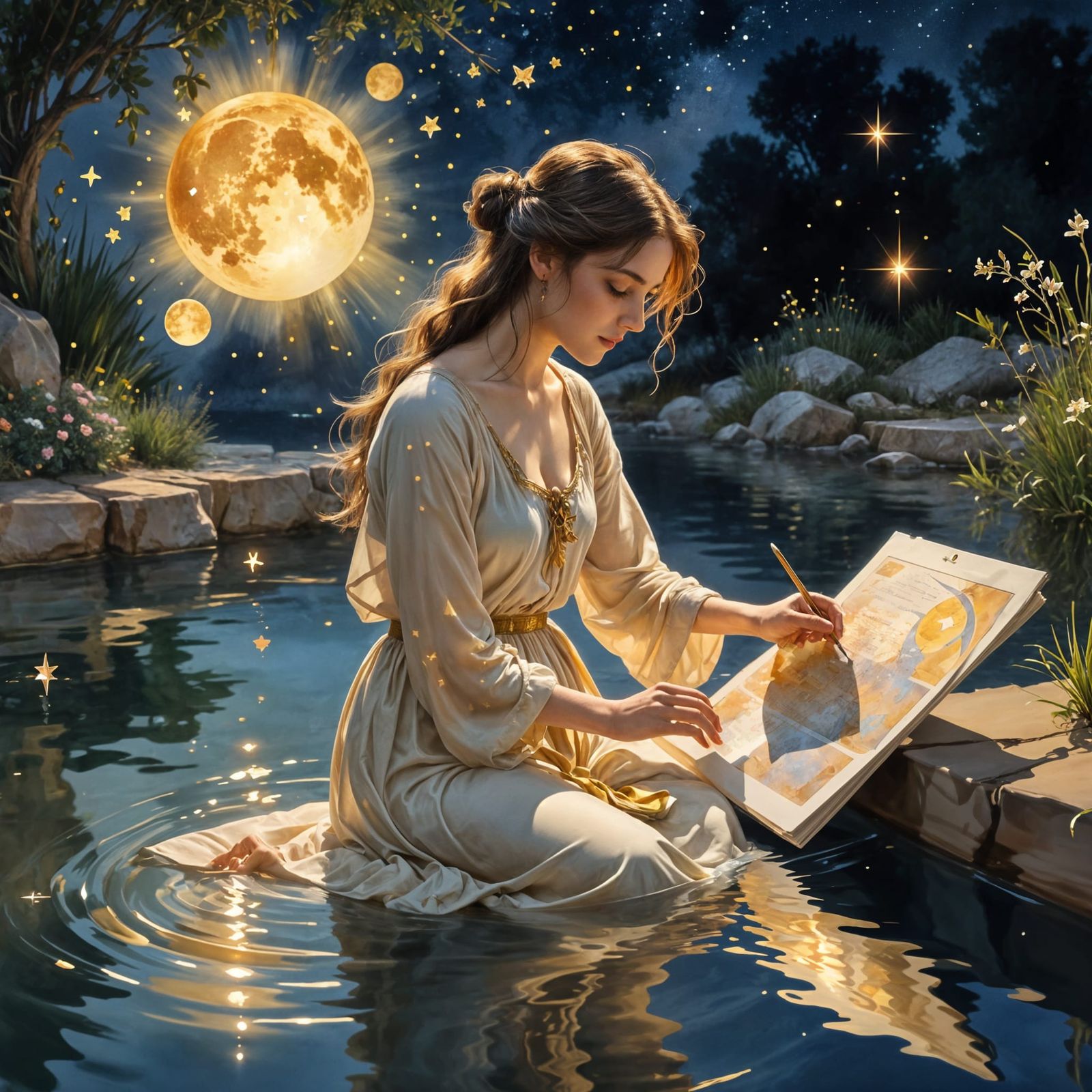 Astrology Chart Reflected in Water: Watercolor Style