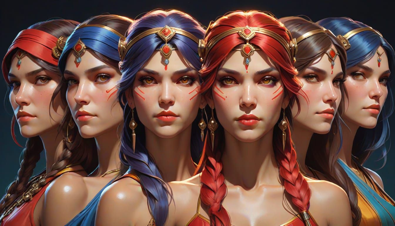 Elektra and Sisters: Hyper-Realistic Artgerm-Inspired Portra...