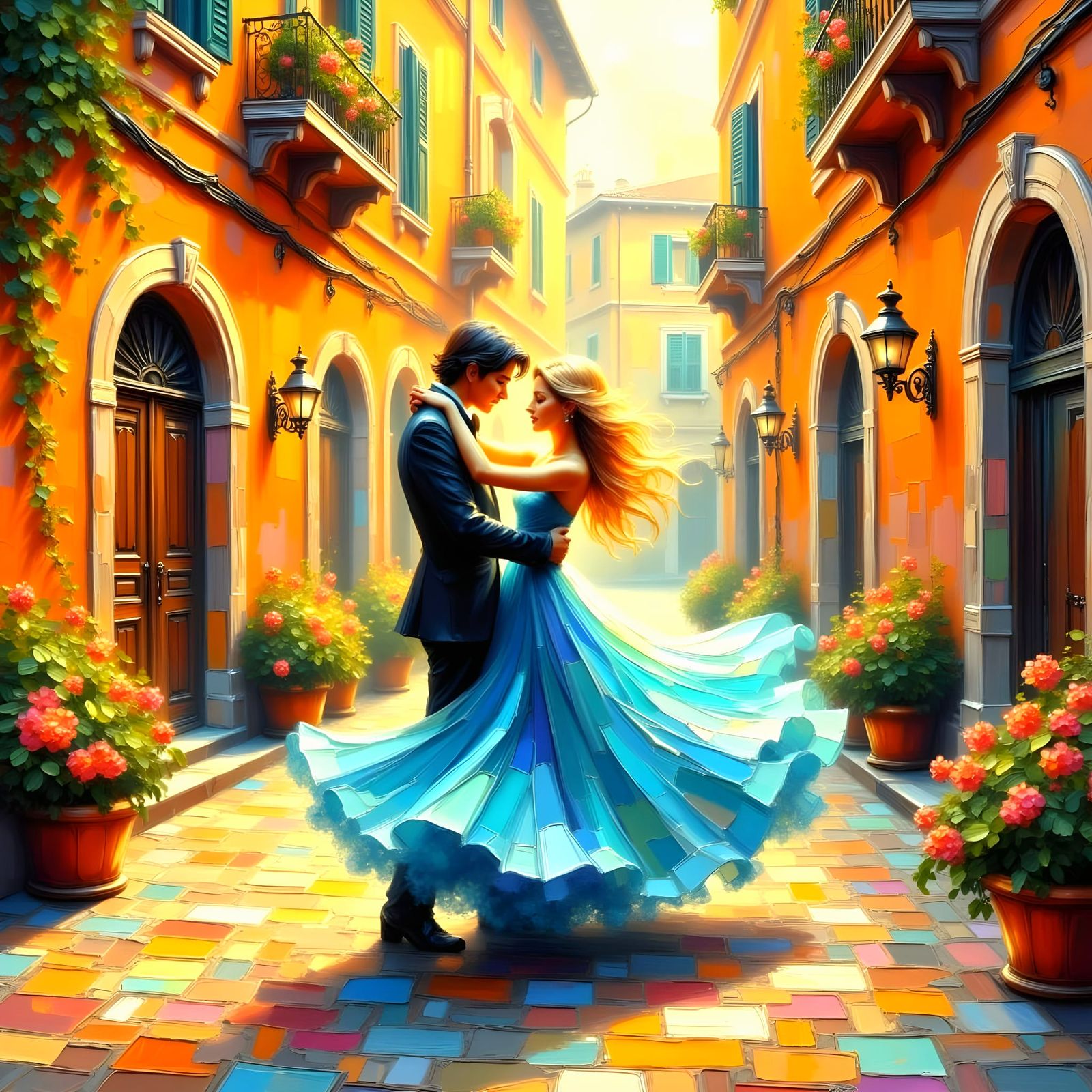 Ethereal Fantasy Dancer in Italian Courtyard