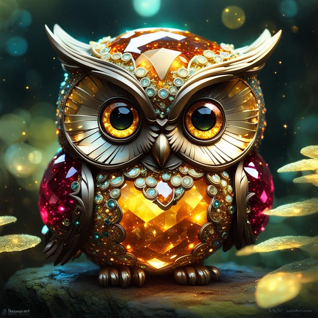 Citrine Jewel Owl in Enchanted Garden