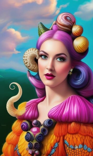 Surreal Snail Woman Portrait in Rococo Style