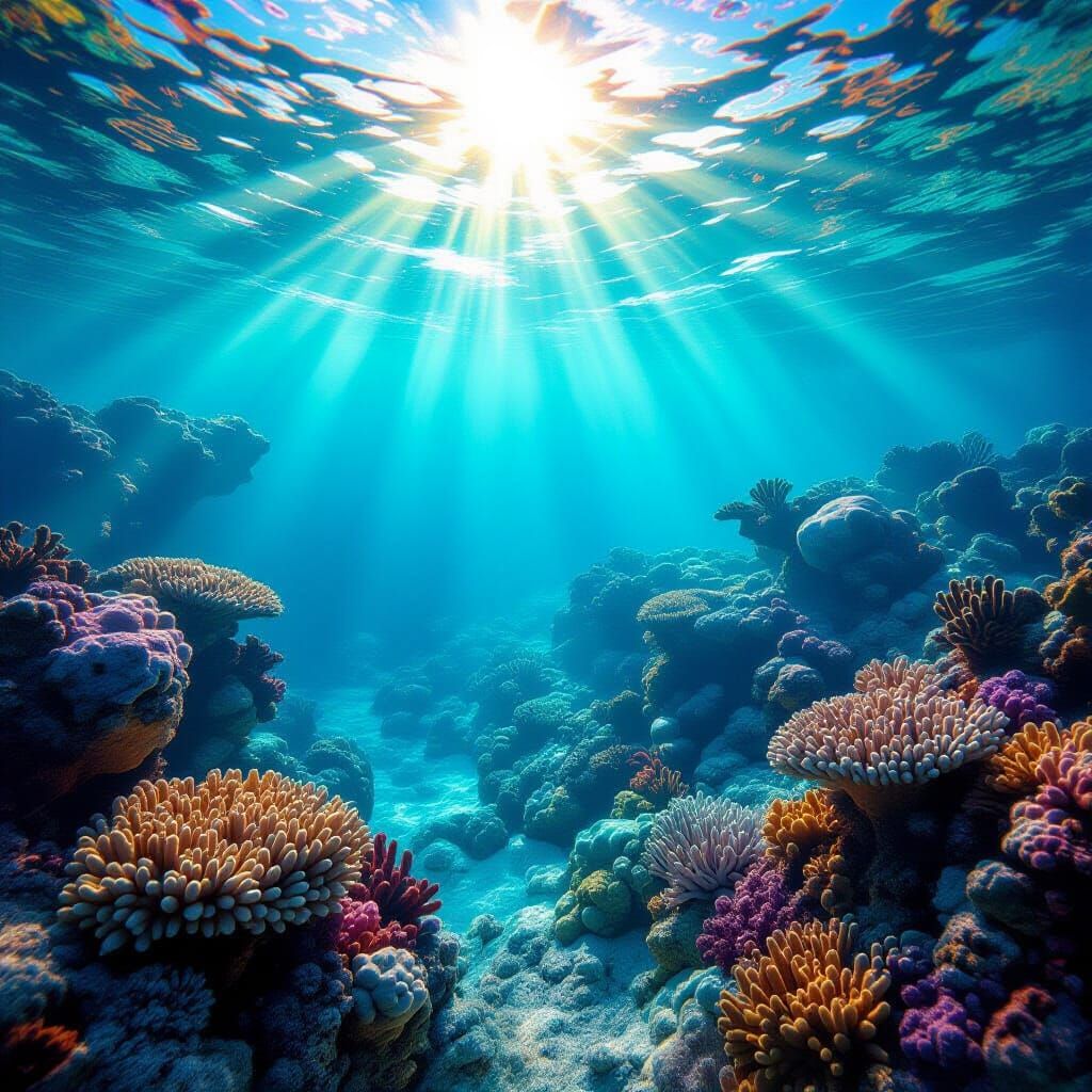 Neon Labyrinth Coral Reef With Dancing Sunlight