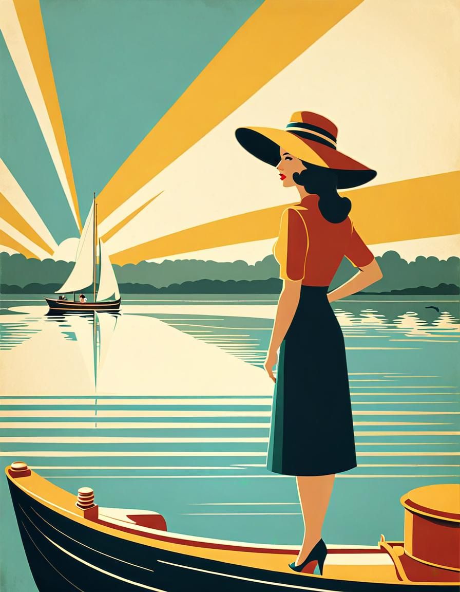 Chicago Lakefront Travel Poster in Art Deco Style
