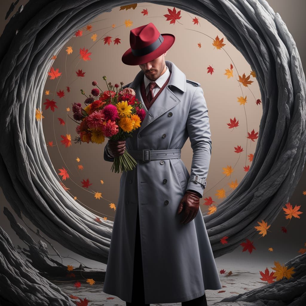 Elegant Stranger in a Whirling Vortex of Autumn Leaves