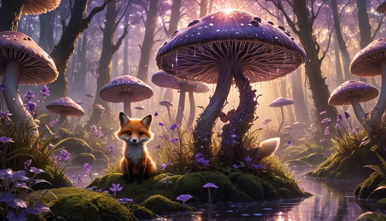 Enchanted Alien Mushroom Forest at Sunrise