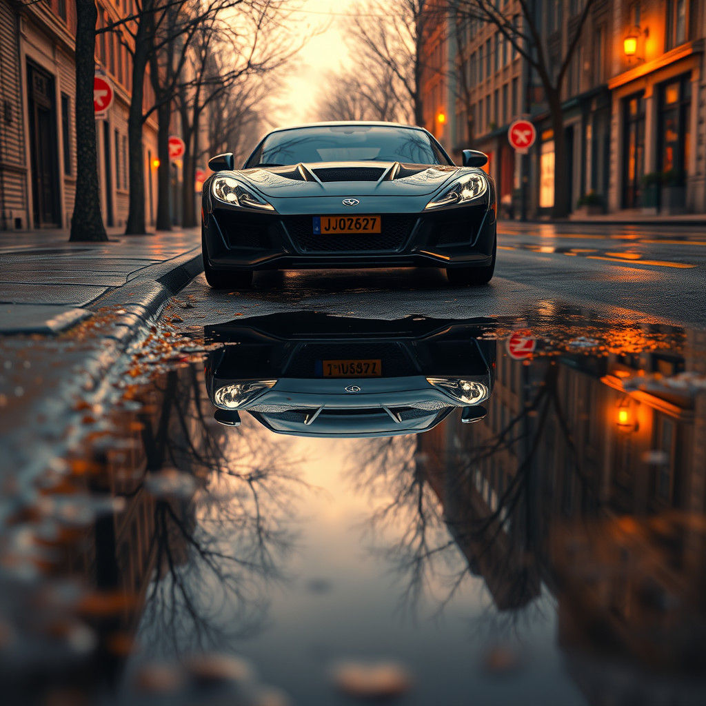 Car Parked Next to Puddle: Detailed Matte Painting