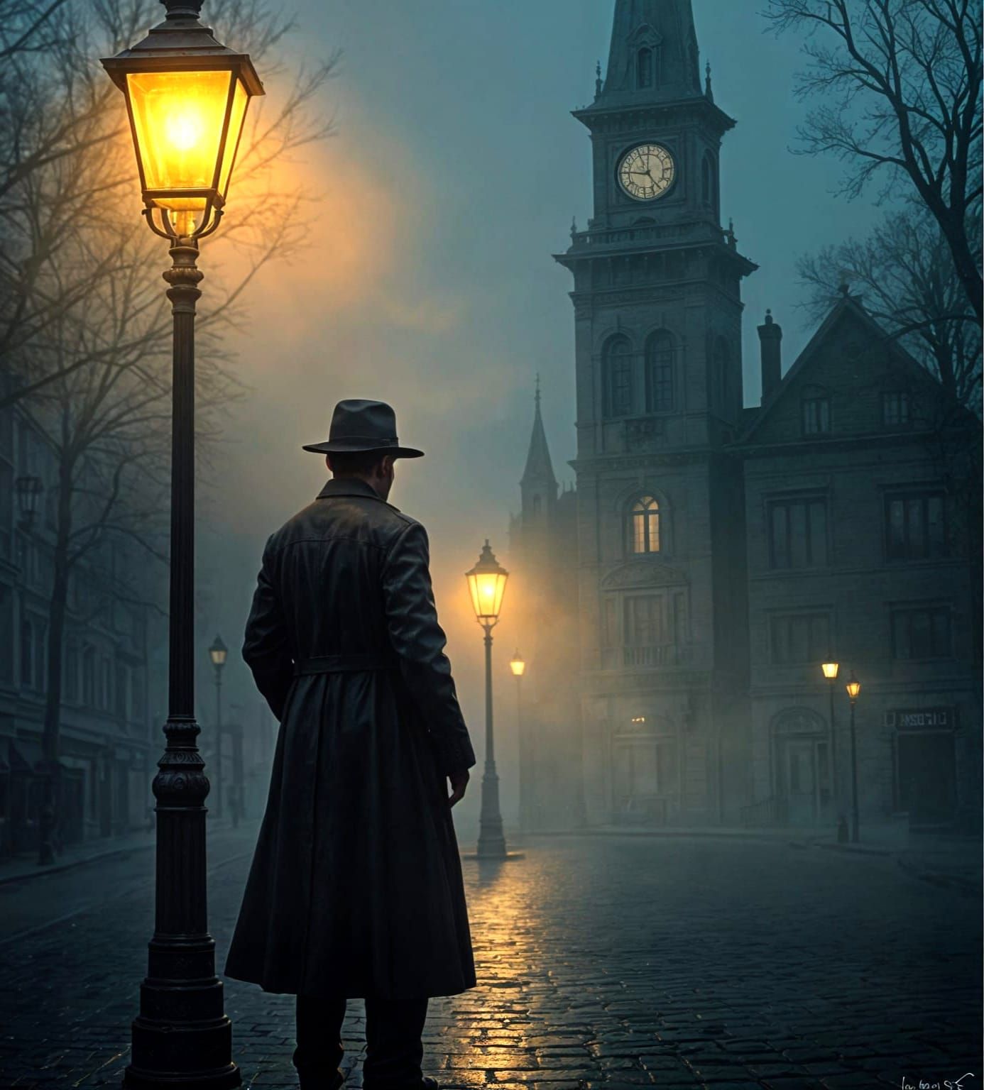 Nocturnal Silhouette: Oil Painting in Romantic Realism Style