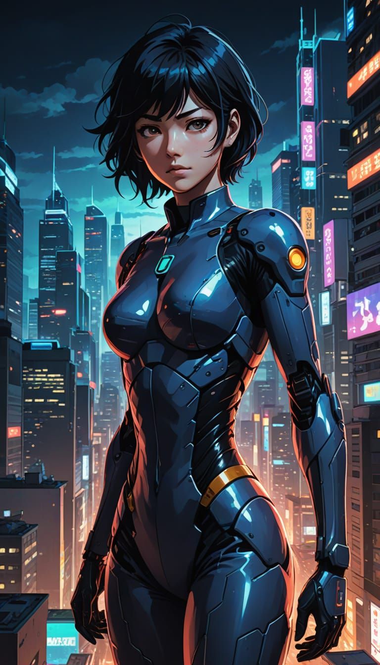 Sleek Cyber Agent Disappears into Cityscape
