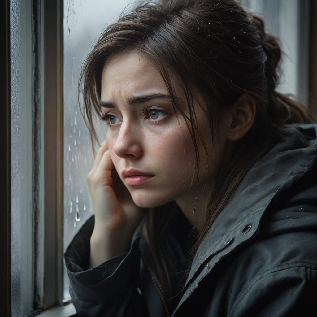 A Sorrowful Woman Waits in the Storm