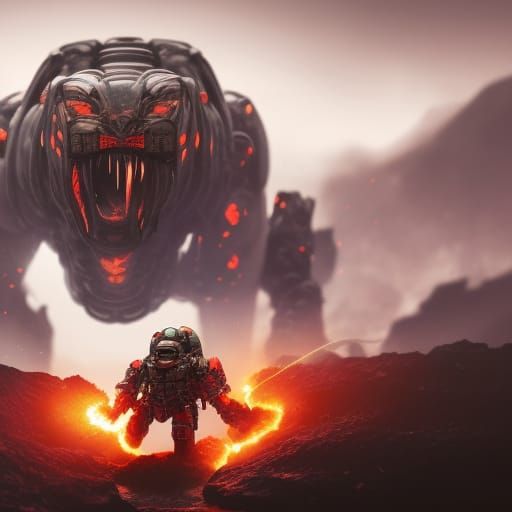 Cybernetic Tiger on Volcanic Terrain