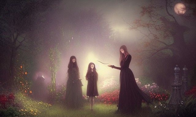 Vampire Girl in Victorian Steampunk Garden