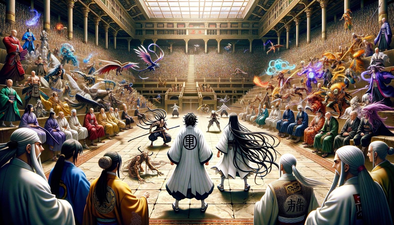 Epic Sorcerer Duel in Manga Style Arena