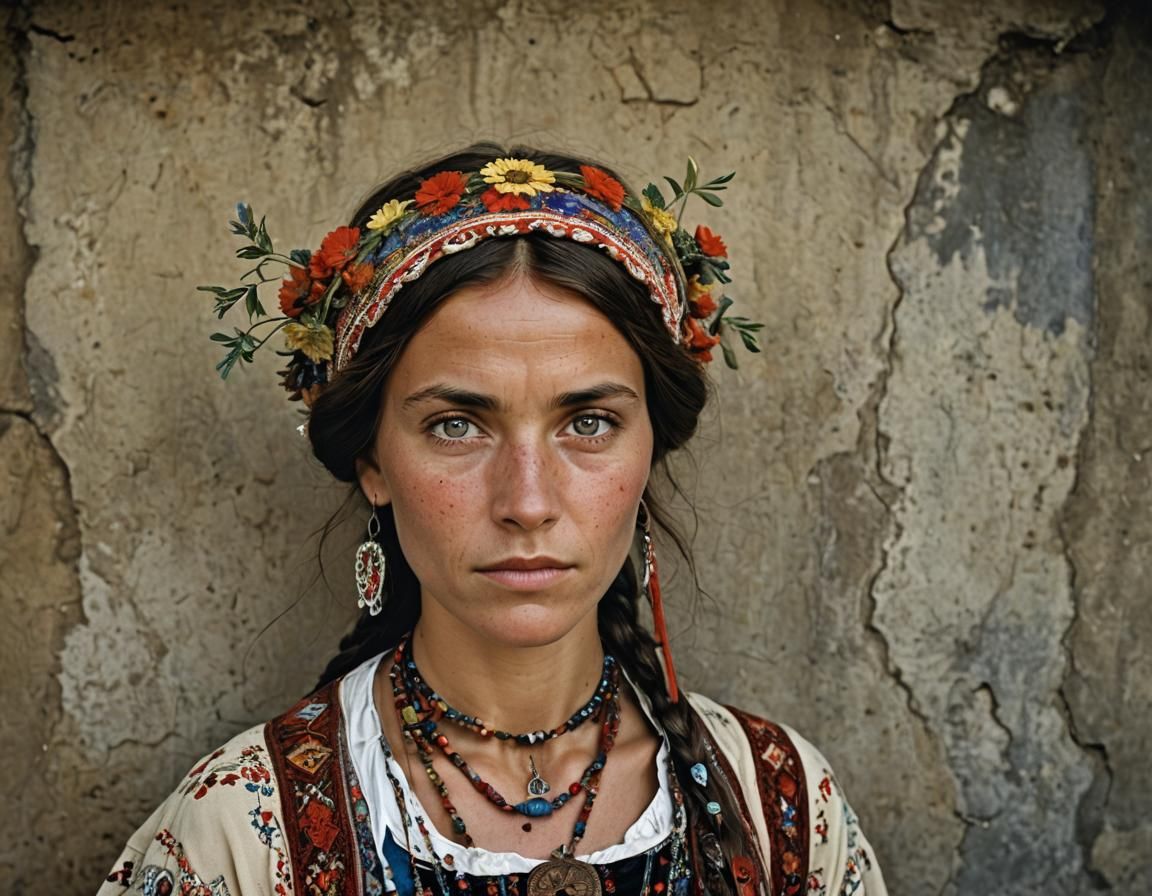 Bohemian Woman in Historic Czech Dress Portrait