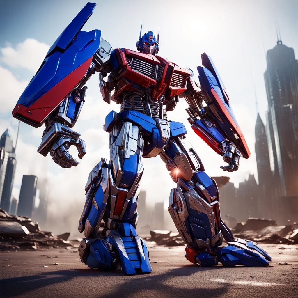 Optimus Prime Ready for Battle in Sci-Fi Style