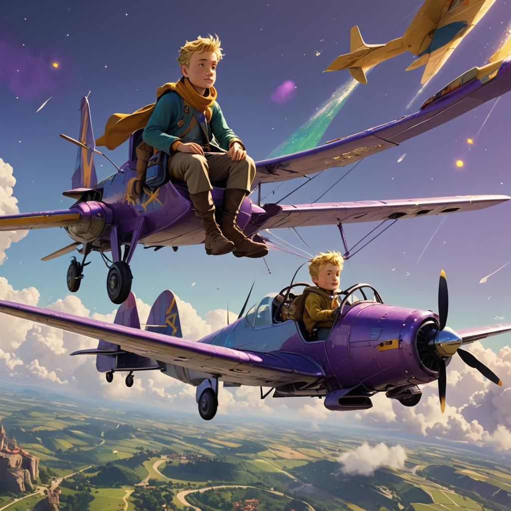 Saint-Exupéry and Le Petit Prince in a Plane