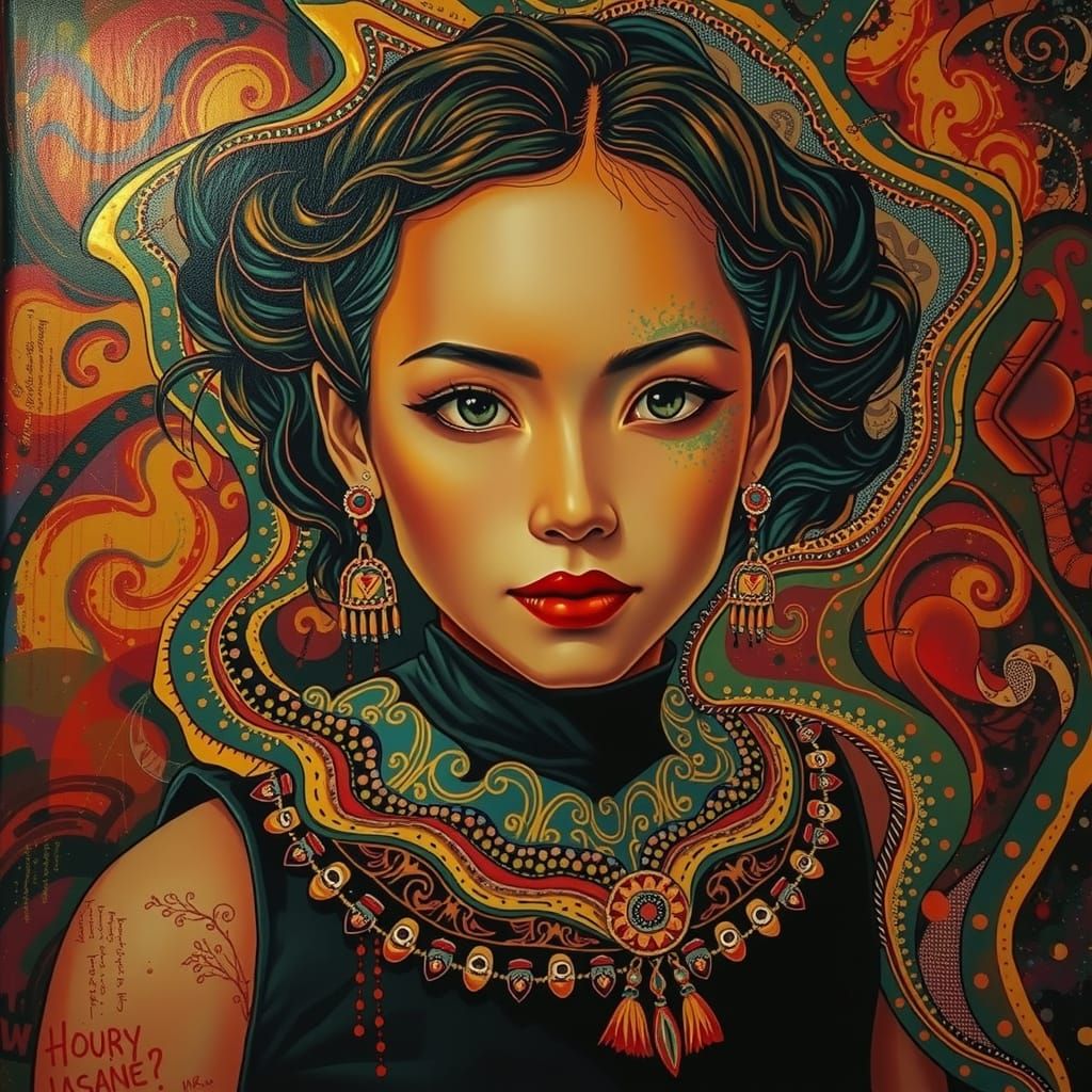 Abstract Expressionism with Iridescent Swirling Patterns