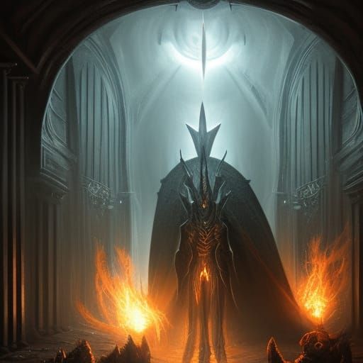 Sauron and Metal Dragon in Dark Fantasy Art