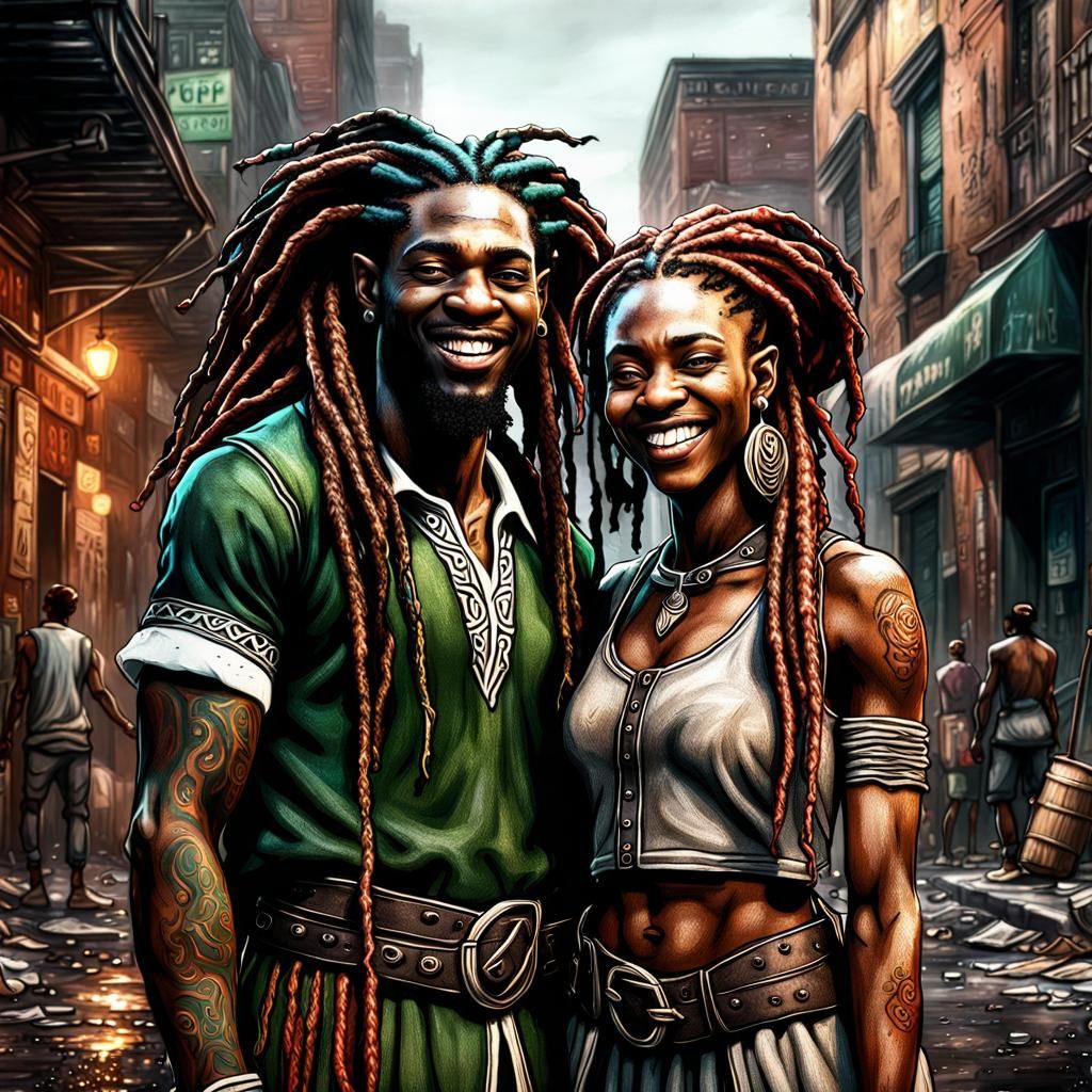 couple with dreadlocks  in the ghetto