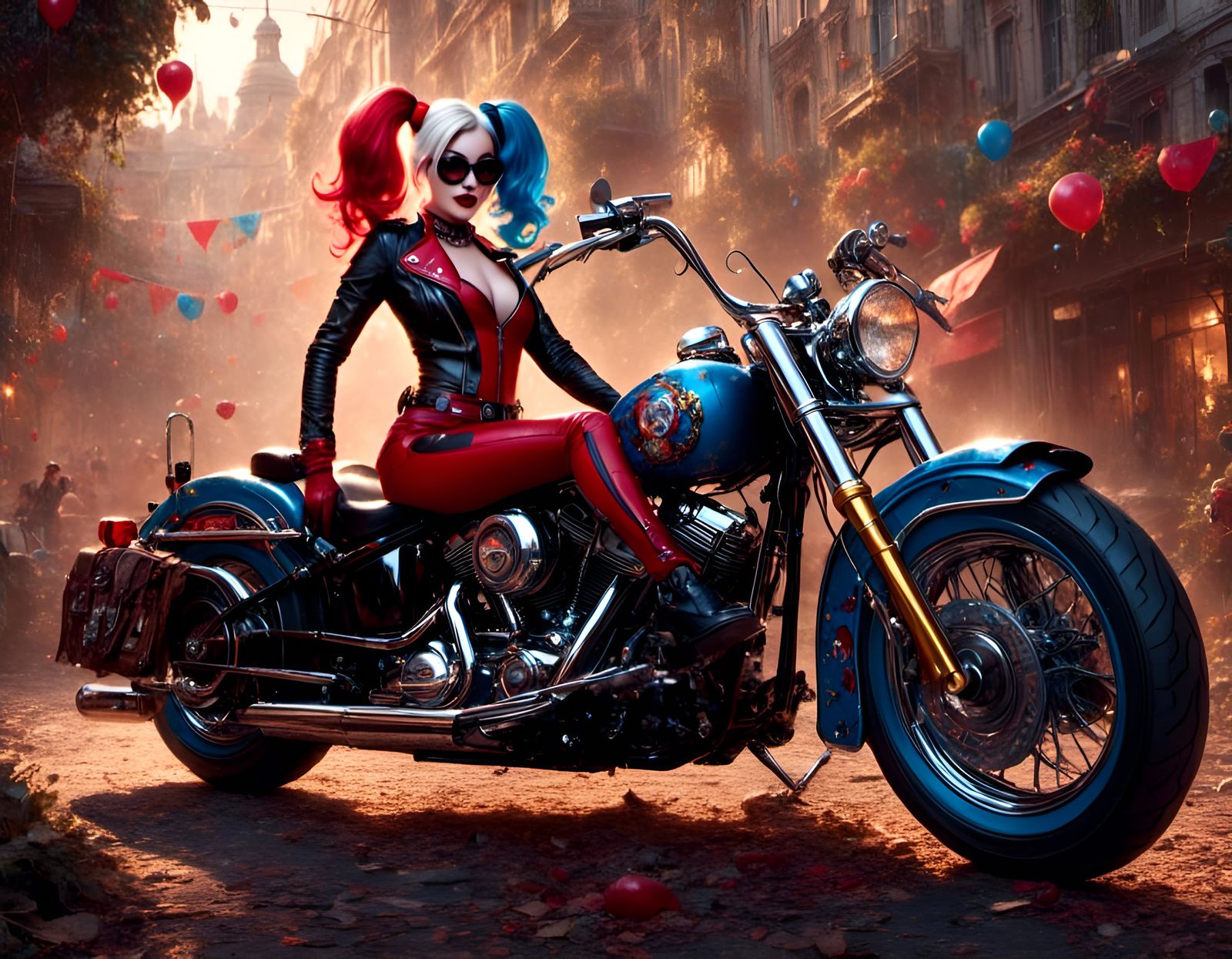 Harley Quinn on Motorcycle in Rococo Style