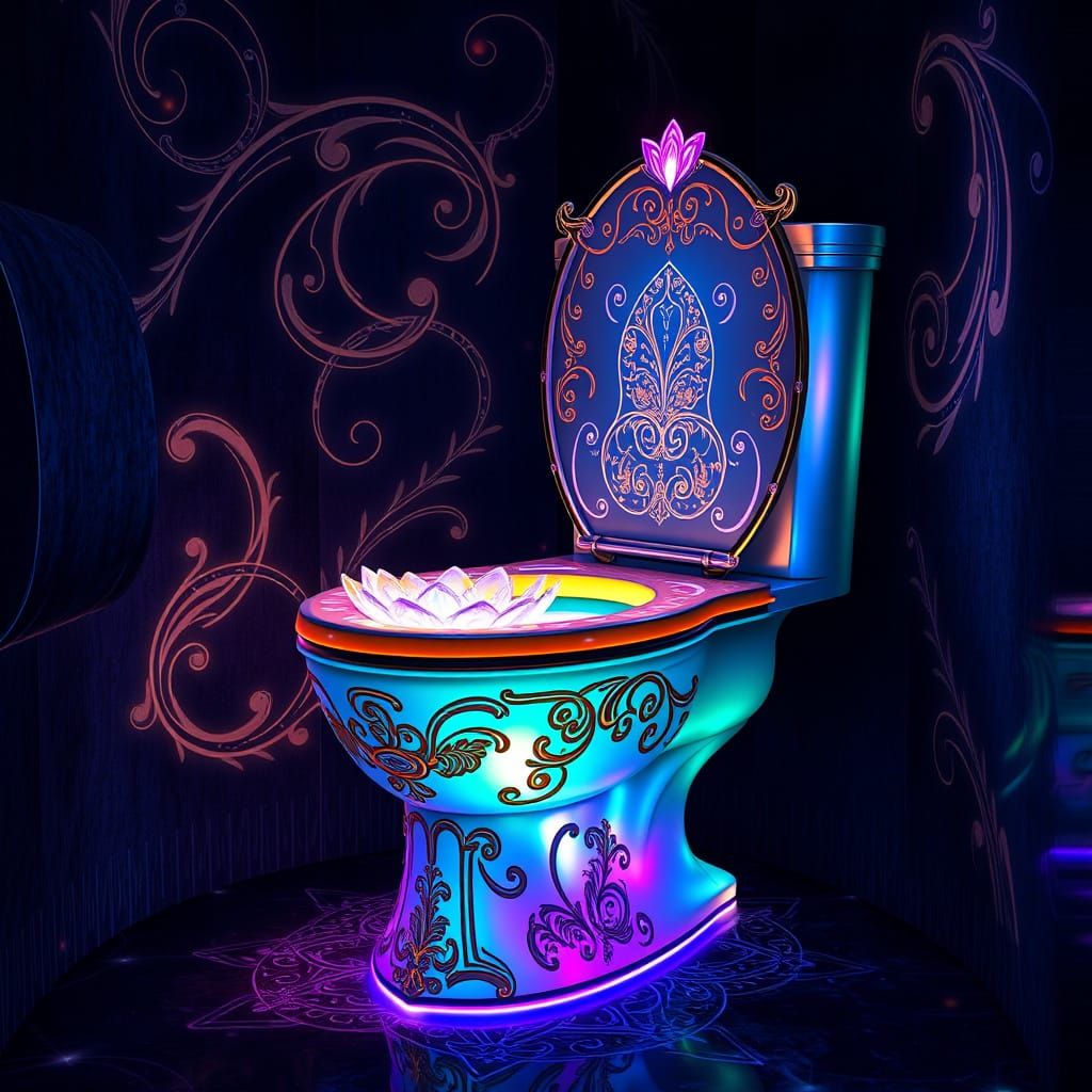 Luminous Skibidi Toilet in a Mystical Chamber
