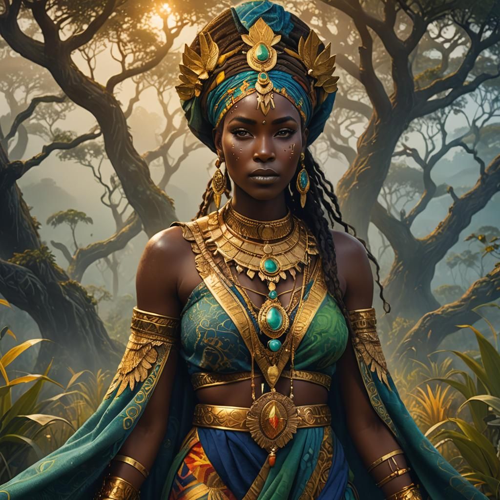 African Goddess in Savannah: Fantasy Concept Art