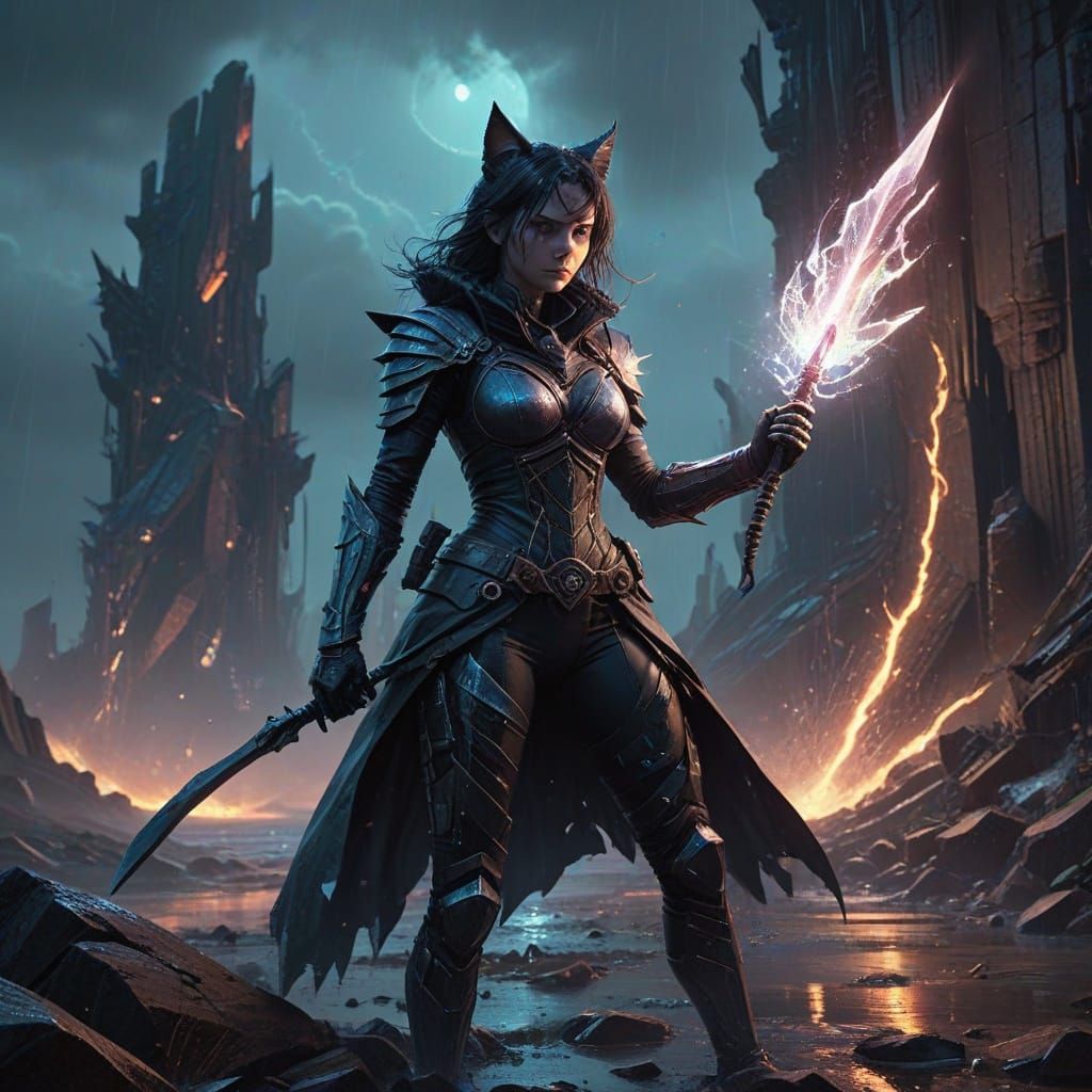 Ethereal Warrior Emerges from Shattered Realm in Cyberpunk A...