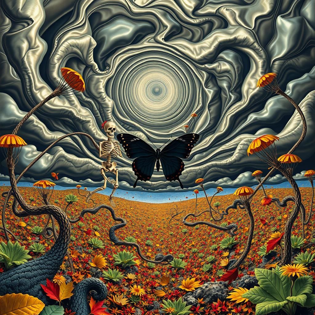 Surreal Landscape with Elastic Flora and Vortex