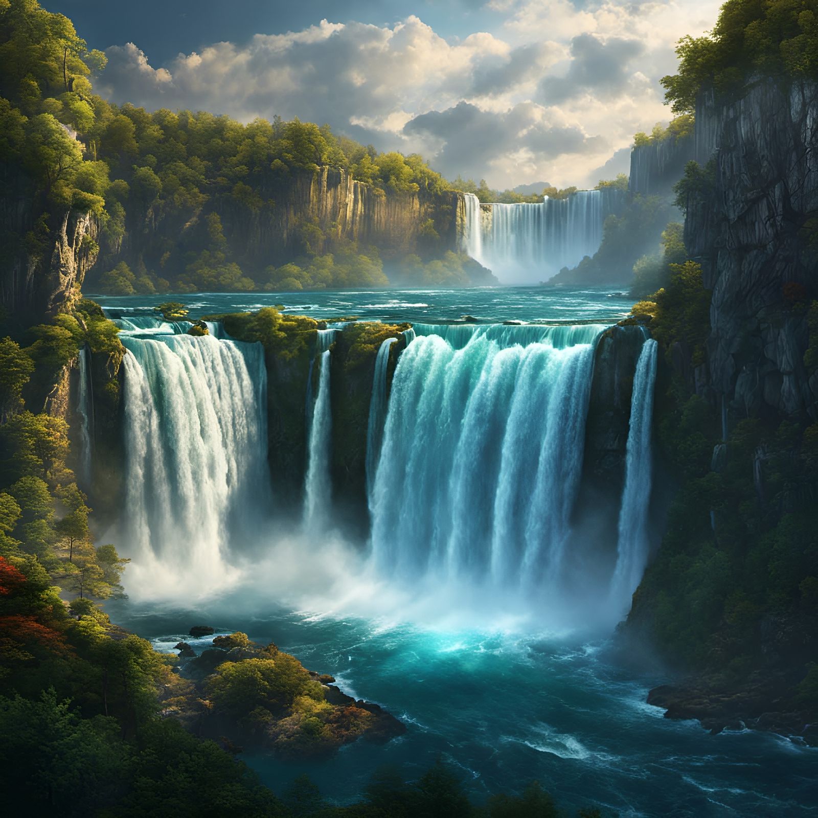 Majestic Waterfall in Greek Fantasy Landscape