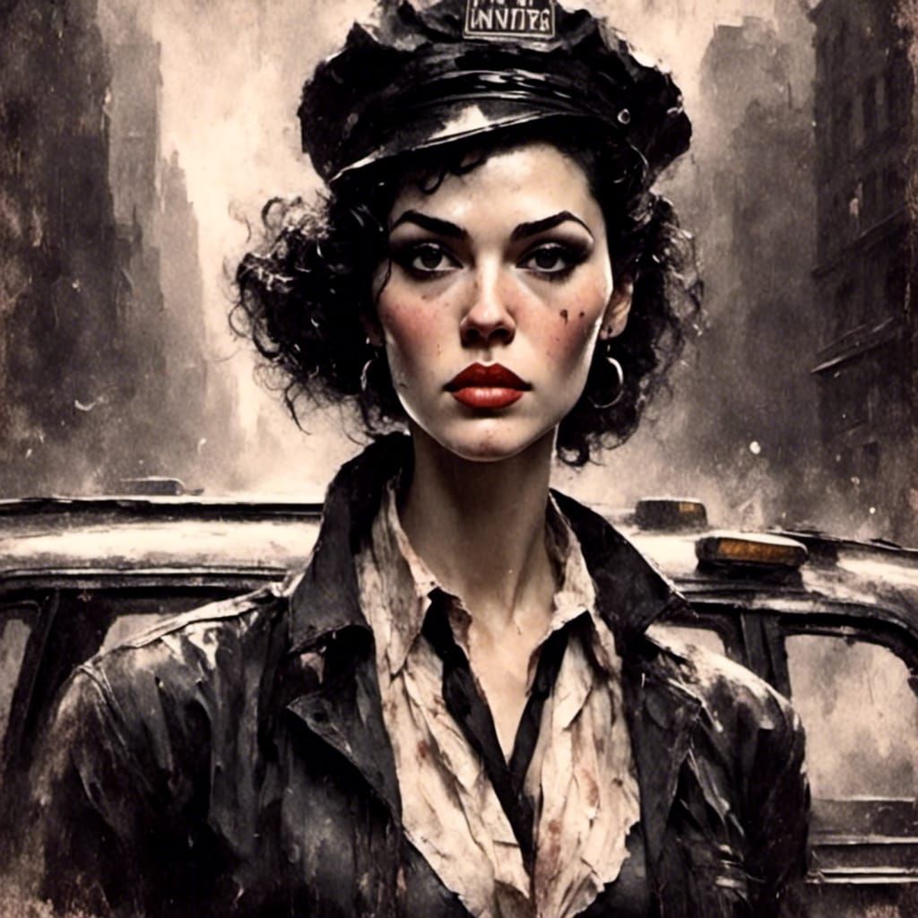 1940s Noir Taxi Driver Portrait in Dark Impasto Style