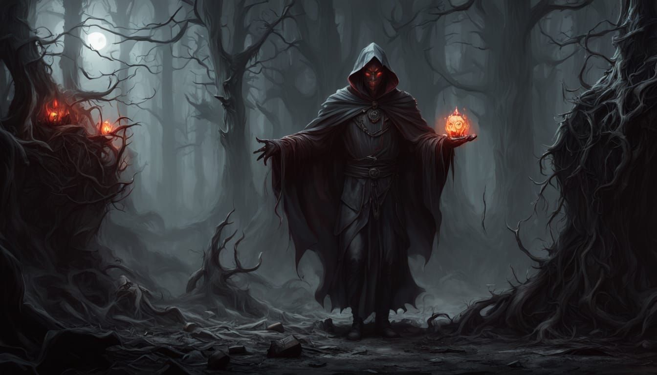 Sinister Priest Emerges from Fog in Dark Fantasy Illustratio...