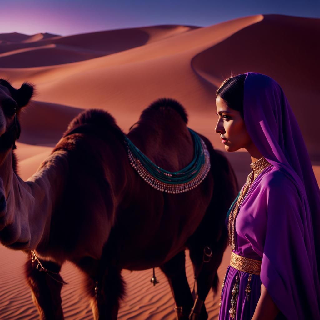 Woman in Arabic Dress and Jewelry in Desert