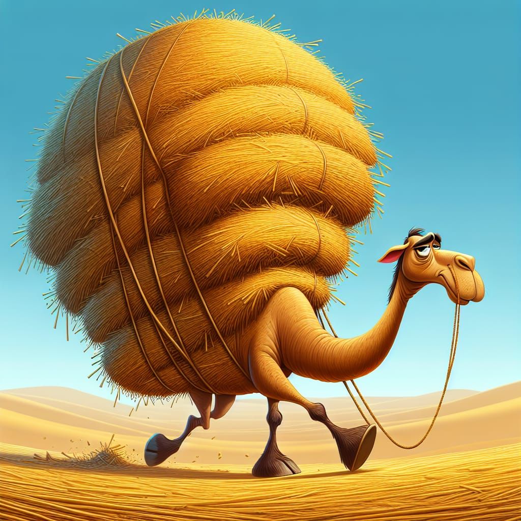 A Camel's Burden in Vivid Cartoon Style