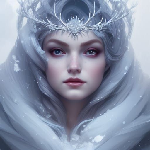 Snow Queen Portrait in Hyperdetailed Fantasy Art