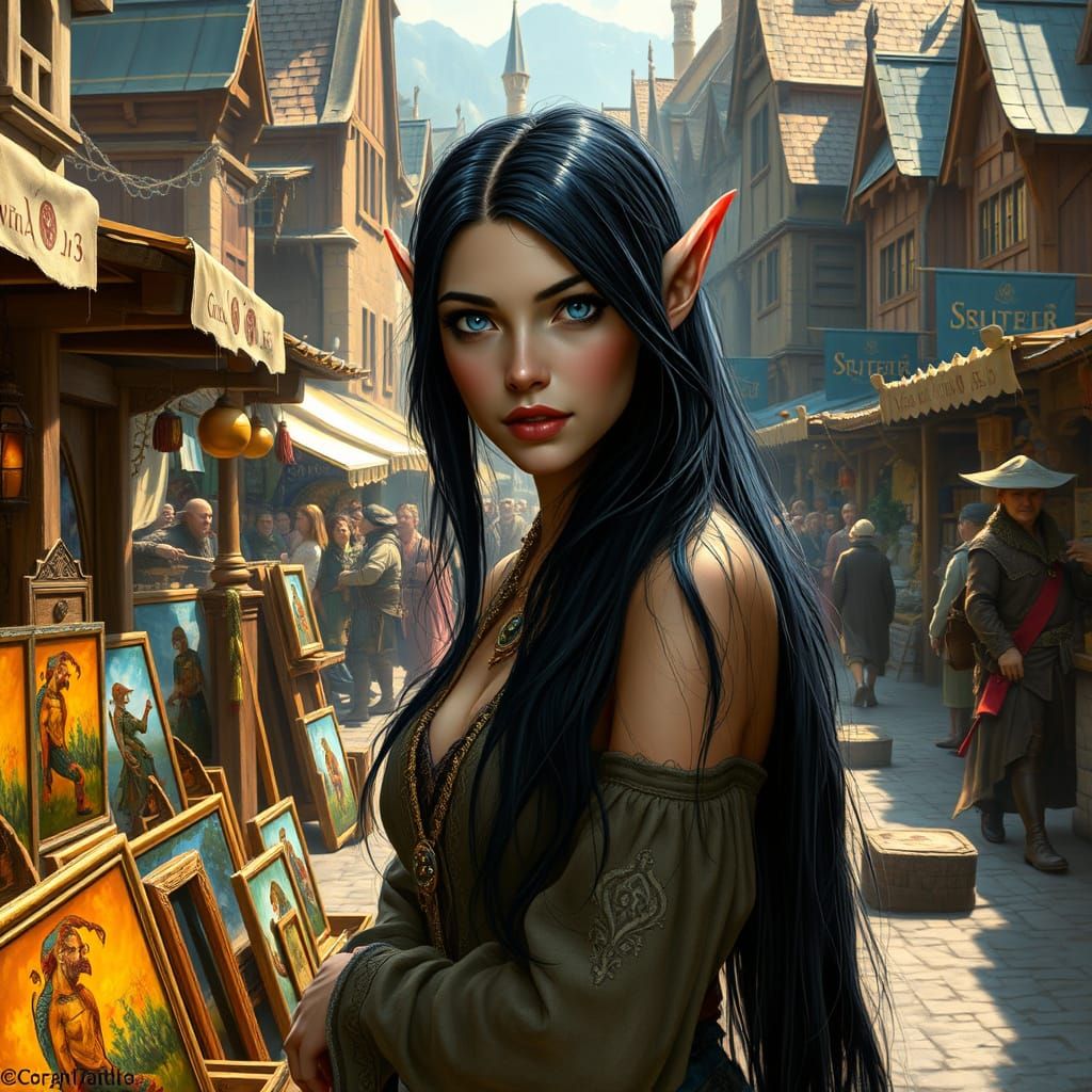 Elven Merchant at Medieval Marketplace