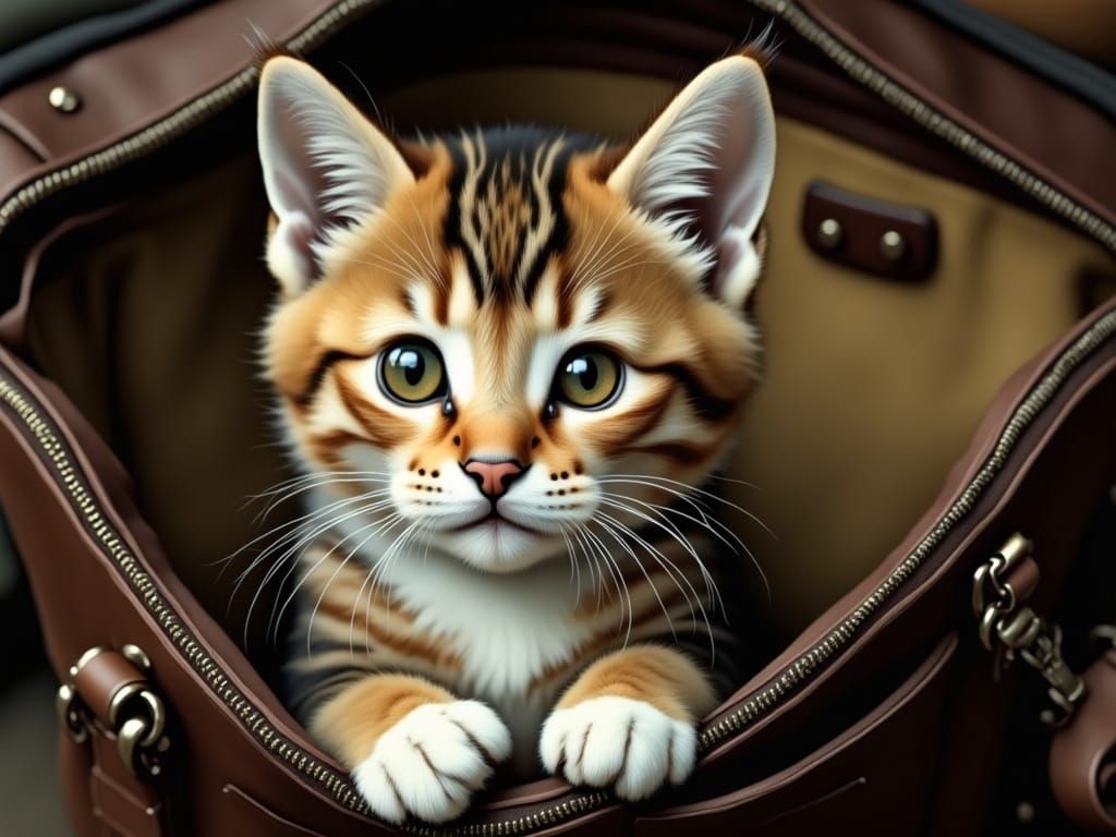 Tabby Cat's Mischievous Peek from Classy Handbag