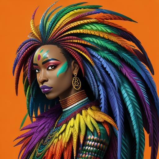 Rainbow Dragon Scale Woman: Abstract Art Portrait