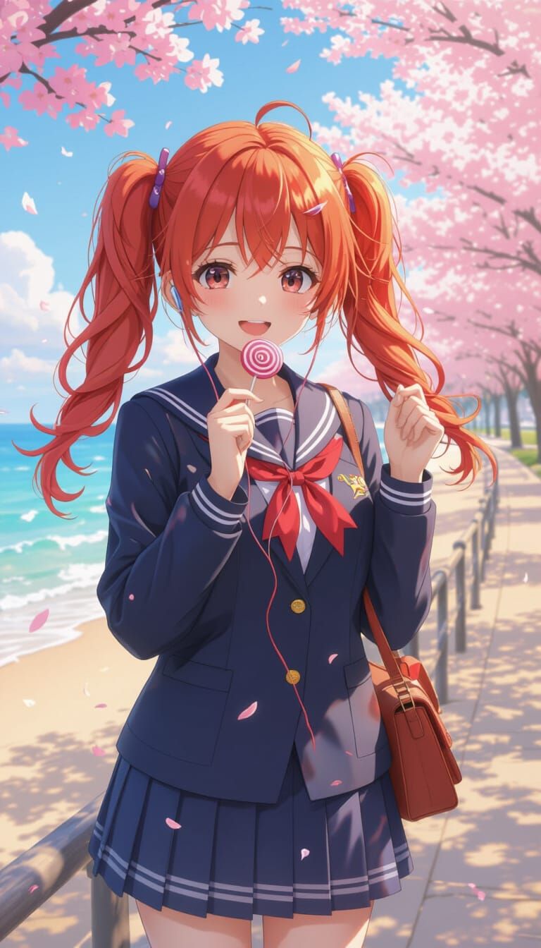 Japanese Gyaru Teen with Lollipop by the Ocean