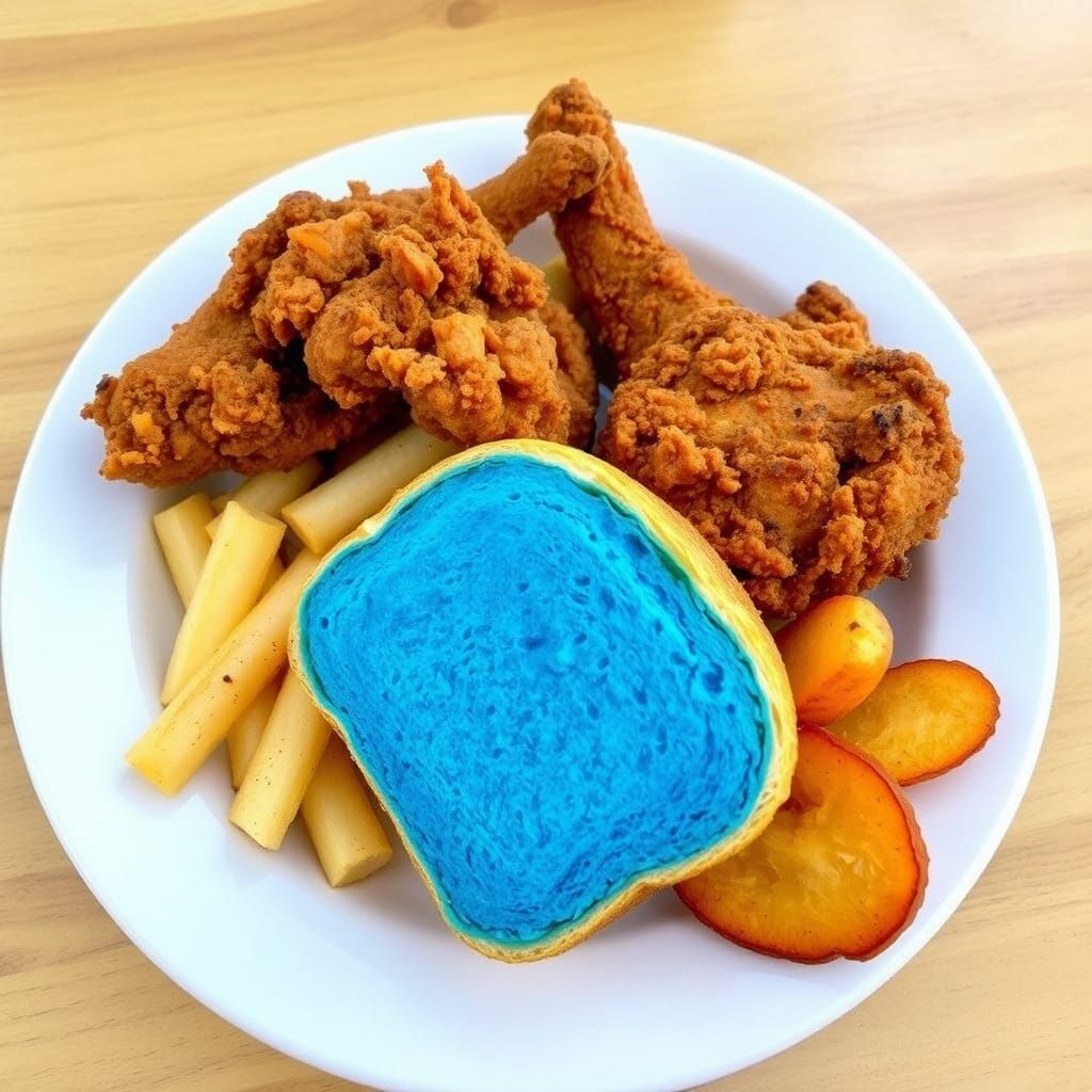 Fried Chicken Meal with Blue Bread